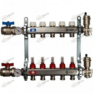 Коллектор нерж в сборе 5 выходов с расходомерами STOUT SMS0907000005