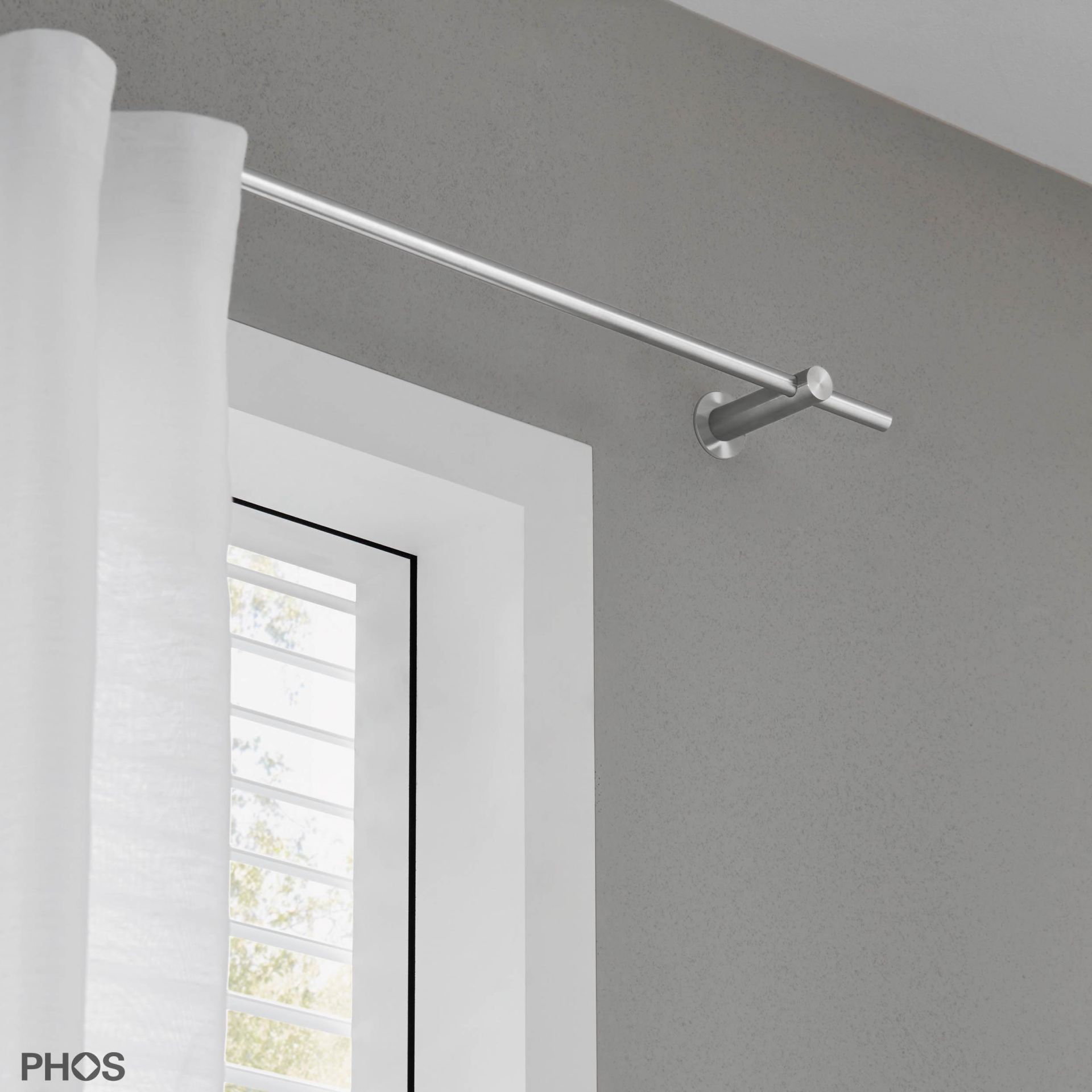 VS20-80-3000 Комплект карнизов: 300 см с 2 держателями и 1 держателем для карниза в качестве центральной опоры (недалеко от стены) PHOS  - Вид №1