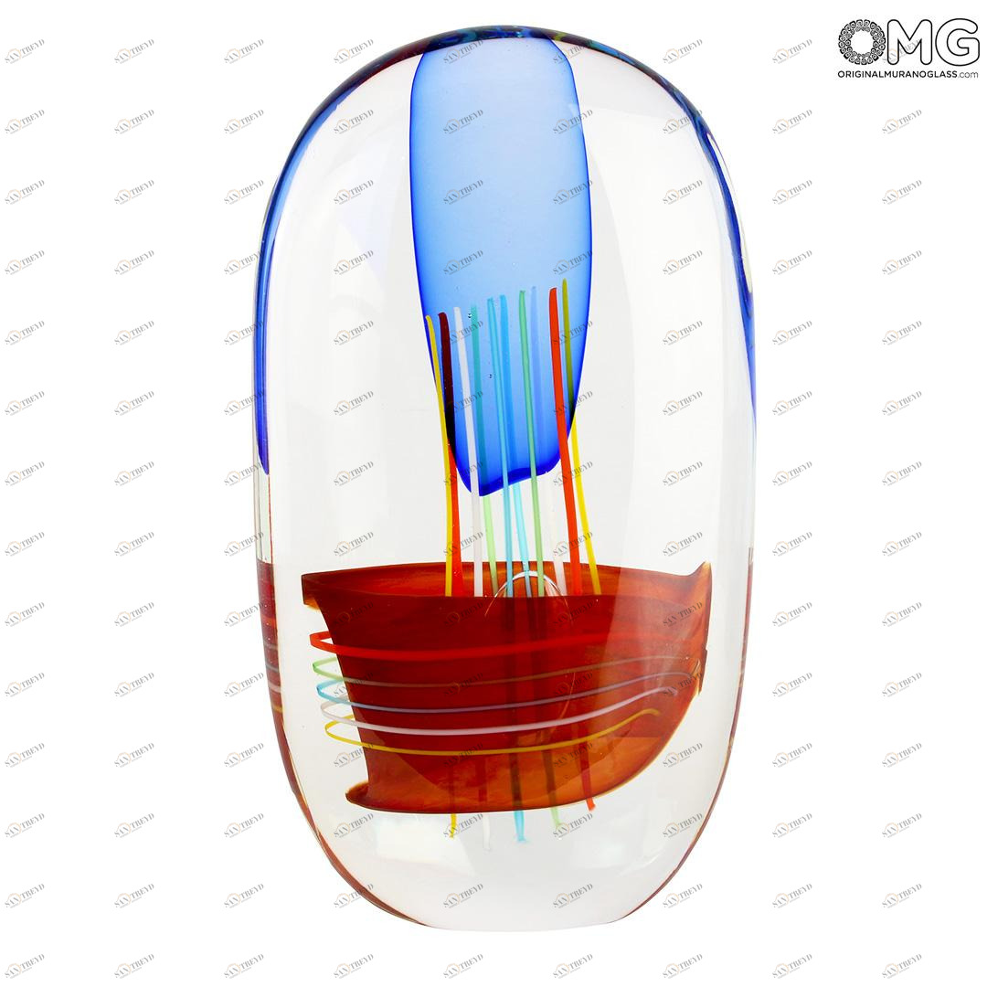 4632 ORIGINALMURANOGLASS Скульптура Мыльный пузырь - красно-синяя - соммерсо - муранское стекло OMG 8 см 