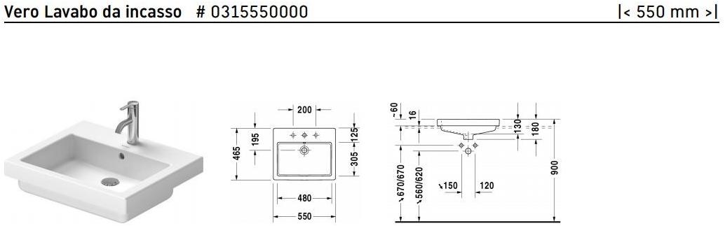 031555 Встроенная раковина под столешницу овальная Duravit Vero - Вид №1