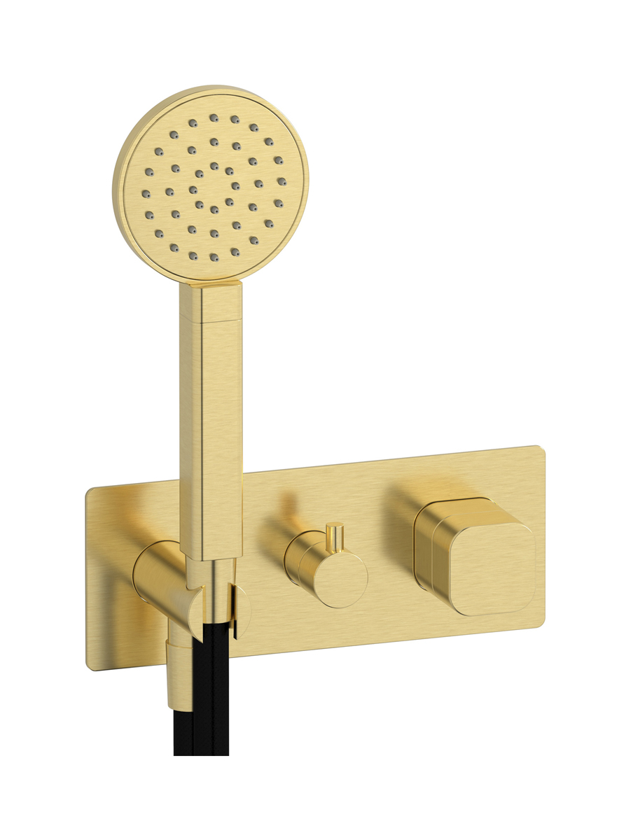 Прогрессивный настенный смеситель для душа на 3 потребителя со встроенным душевым гарнитуром. WE ARE IB eo314is_1 Brushed Pale Gold Elio