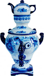 10556965 Гжельский фарфоровый завод Самовар сувенирный с чайником 1с