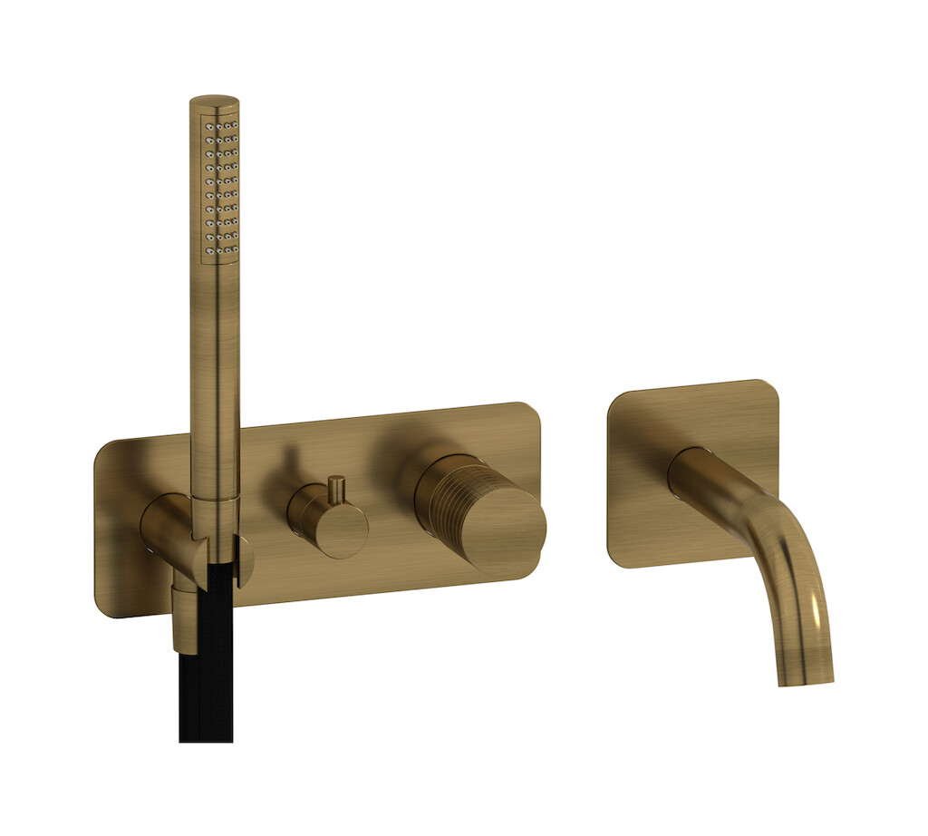 Настенный смеситель для ванной на дивертером и душевым гарнитуром. WE ARE IB ga398mb Modern Bronze Gatsby