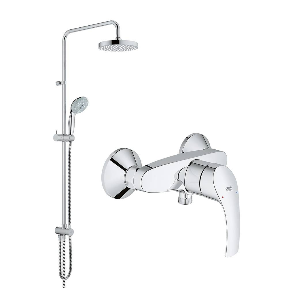 Промо-комплект GROHE: смеситель Eurosmart New душевая система с переключателем, хром (124348)