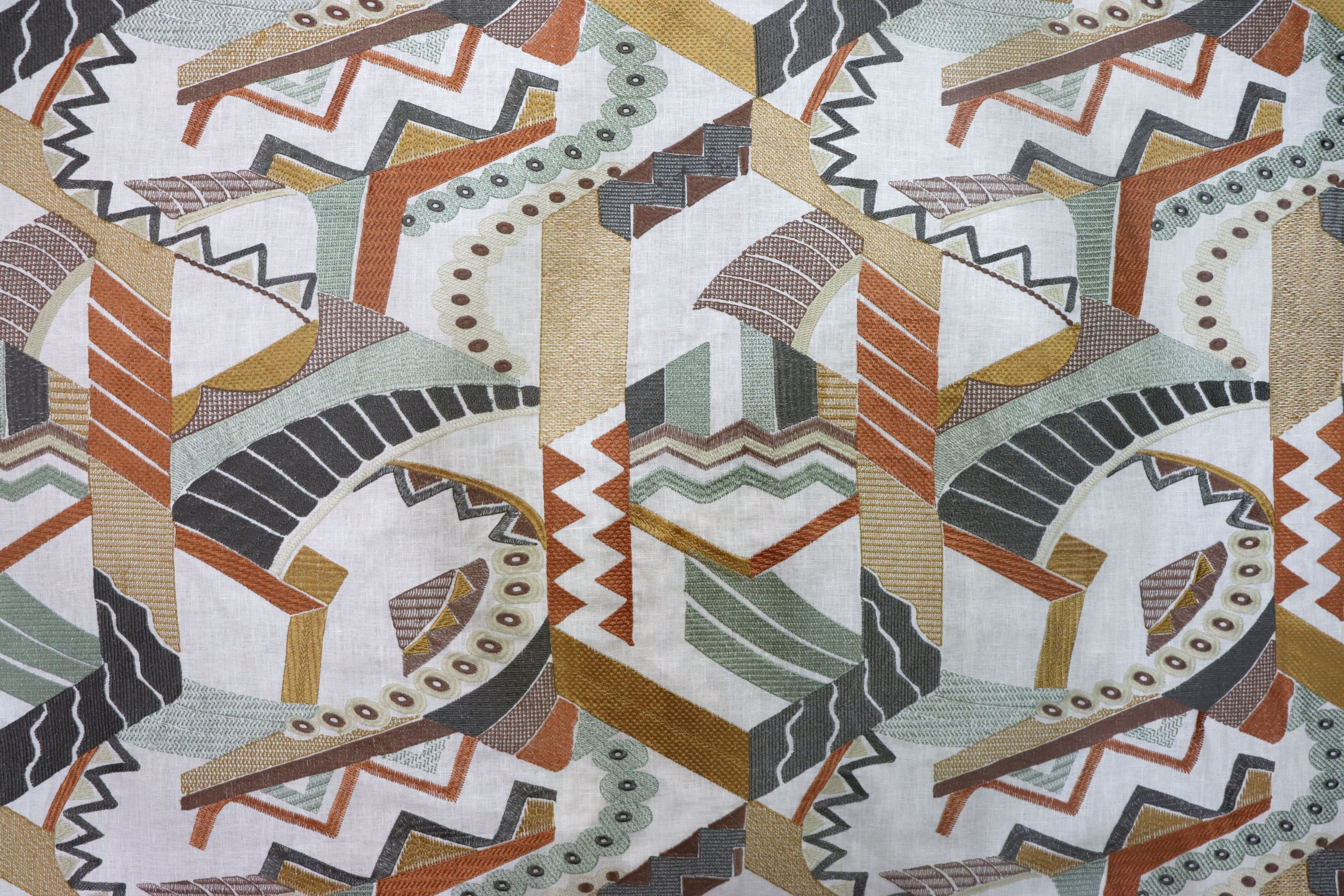 Многоцветная льняная вышитая ткань Aldeco Veva ARCH-00081445