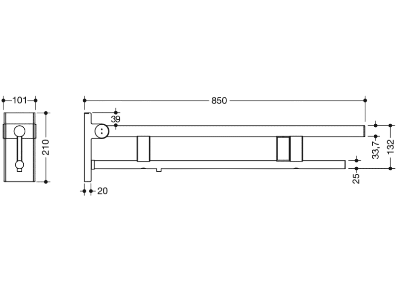 900.50.14840 Двойной шарнирный опорный рельс, конструкция a HEWI Stützen  - Вид №1