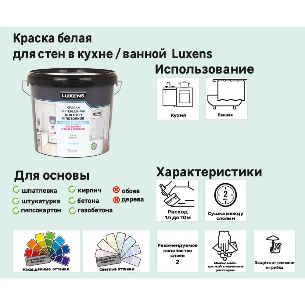 LUXENS Матовая краска для влажных помещений - кухня и ванная комната 81963491 STLM-0015606 - Вид №5