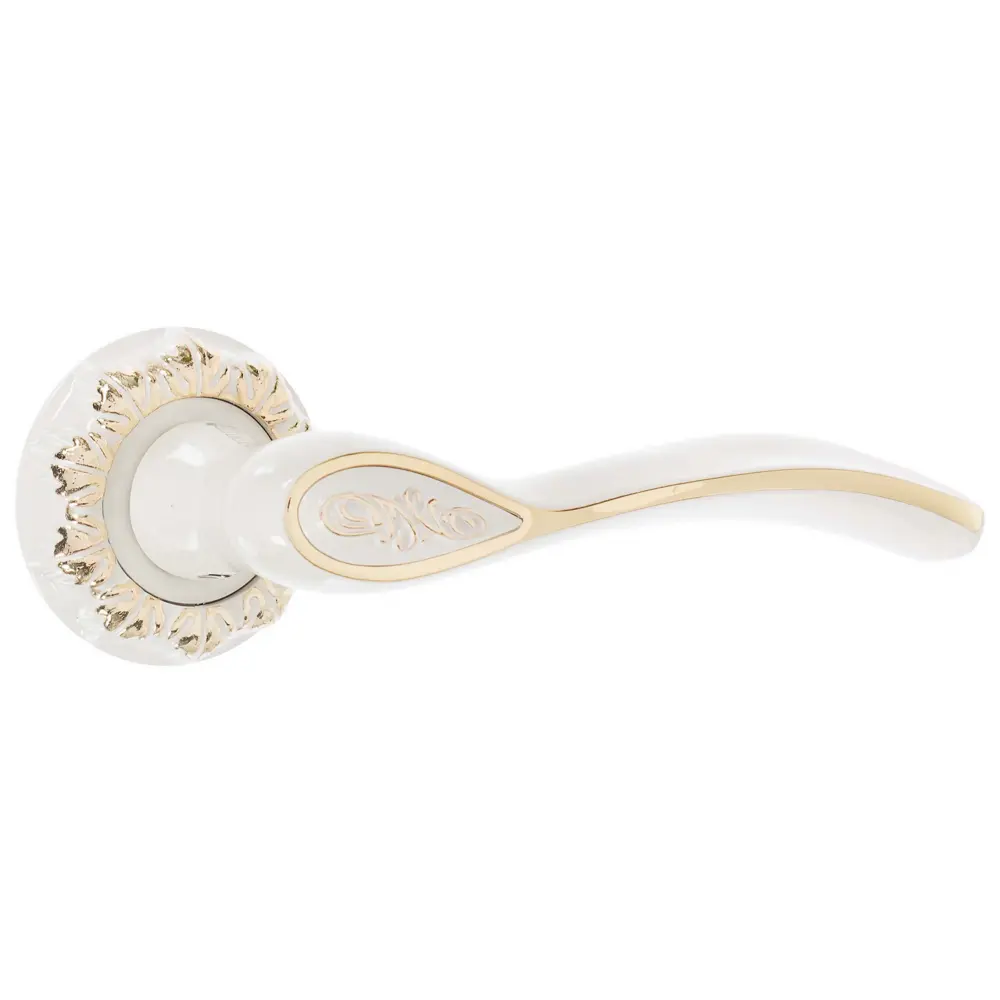 Ручка дверная на розетке Флория, цвет белый/глянцевое золото RENZ STLM-2177017