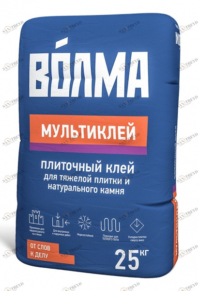 Клей плиточный цементныйВолма-Мультиклей 25 кг (керам.камень.теплый пол.(вн.и нар.) 254113