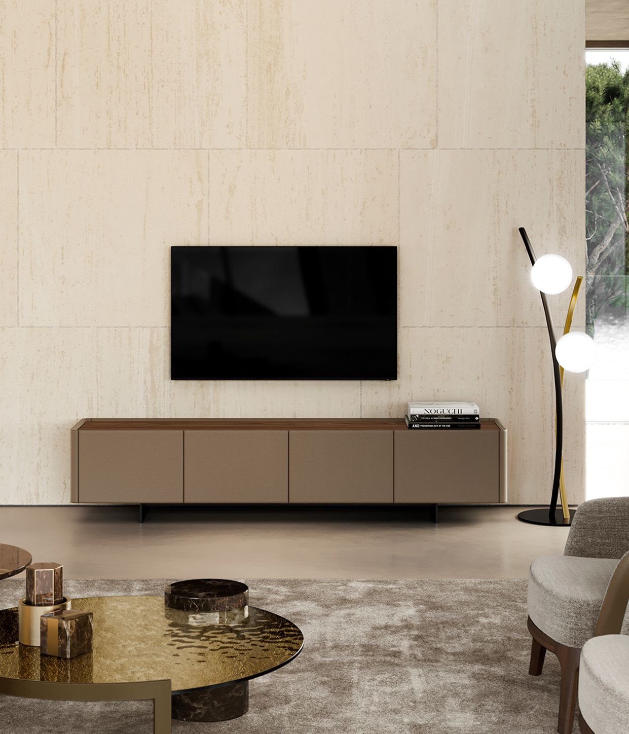 Низкий кожаный ТВ-шкаф с распашными дверцами EFORMA ALMA ARCH-00103670 - Вид №1