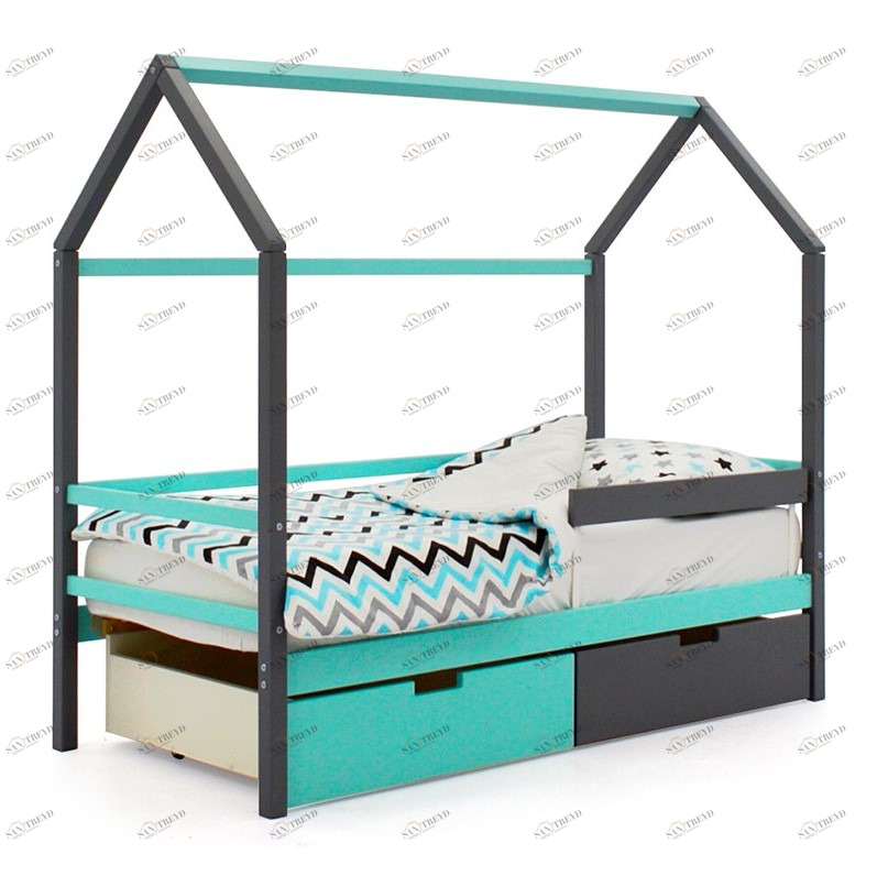 Кровать-домик детская графит-мятная Svogen БЕЛЬМАРКО  00-3833080 Серый Santreyd 