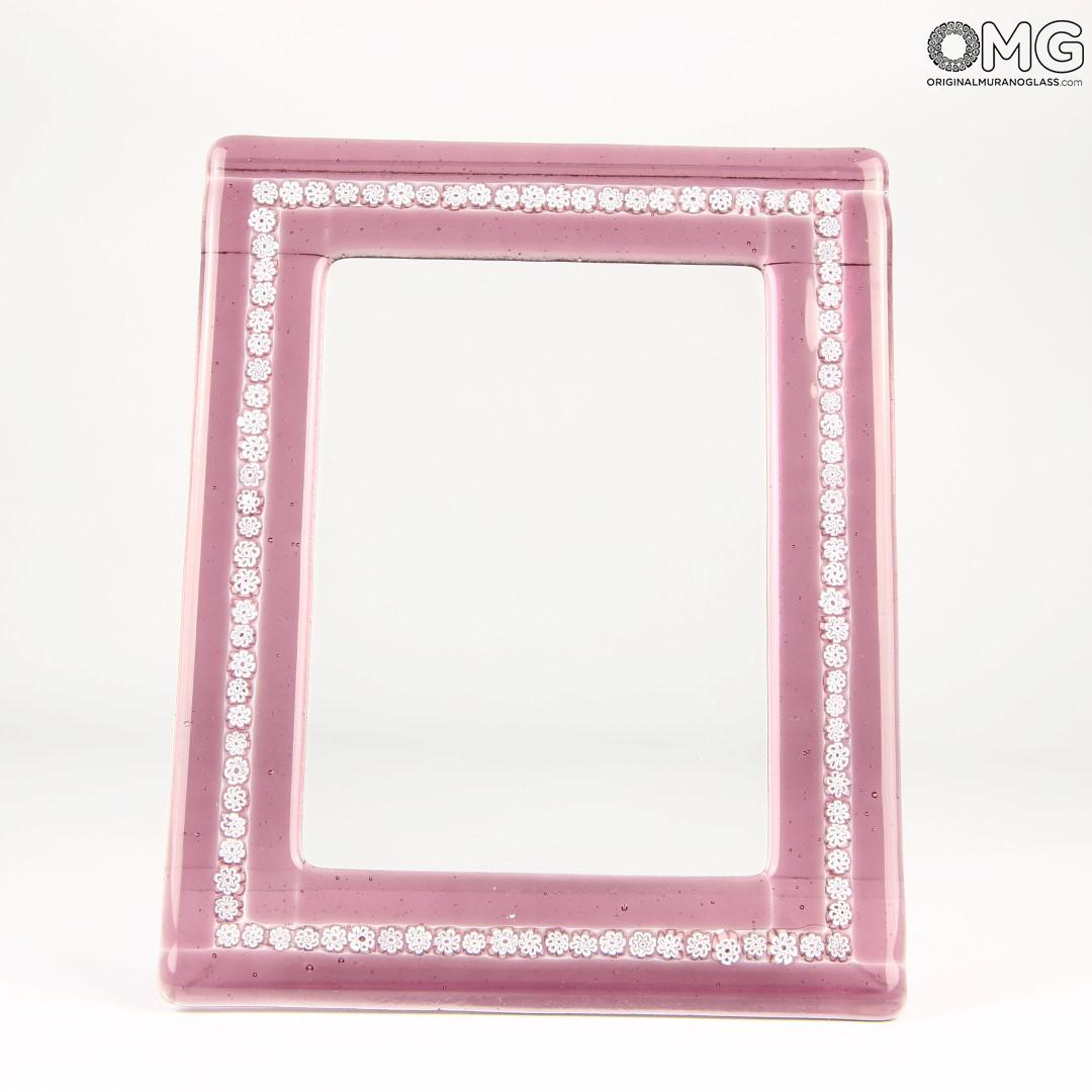 2825 ORIGINALMURANOGLASS Фоторамка Розовая с белыми мурринами - Original Murano Glass OMG 13 см  - Вид №1