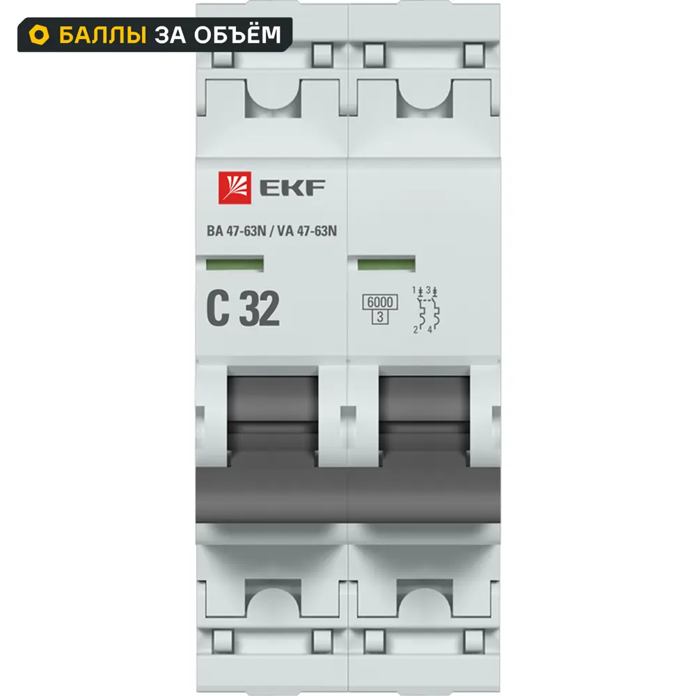 Автоматический выключатель EKF ВА47-63N 2P C32 А 6 кА STLM-2174113