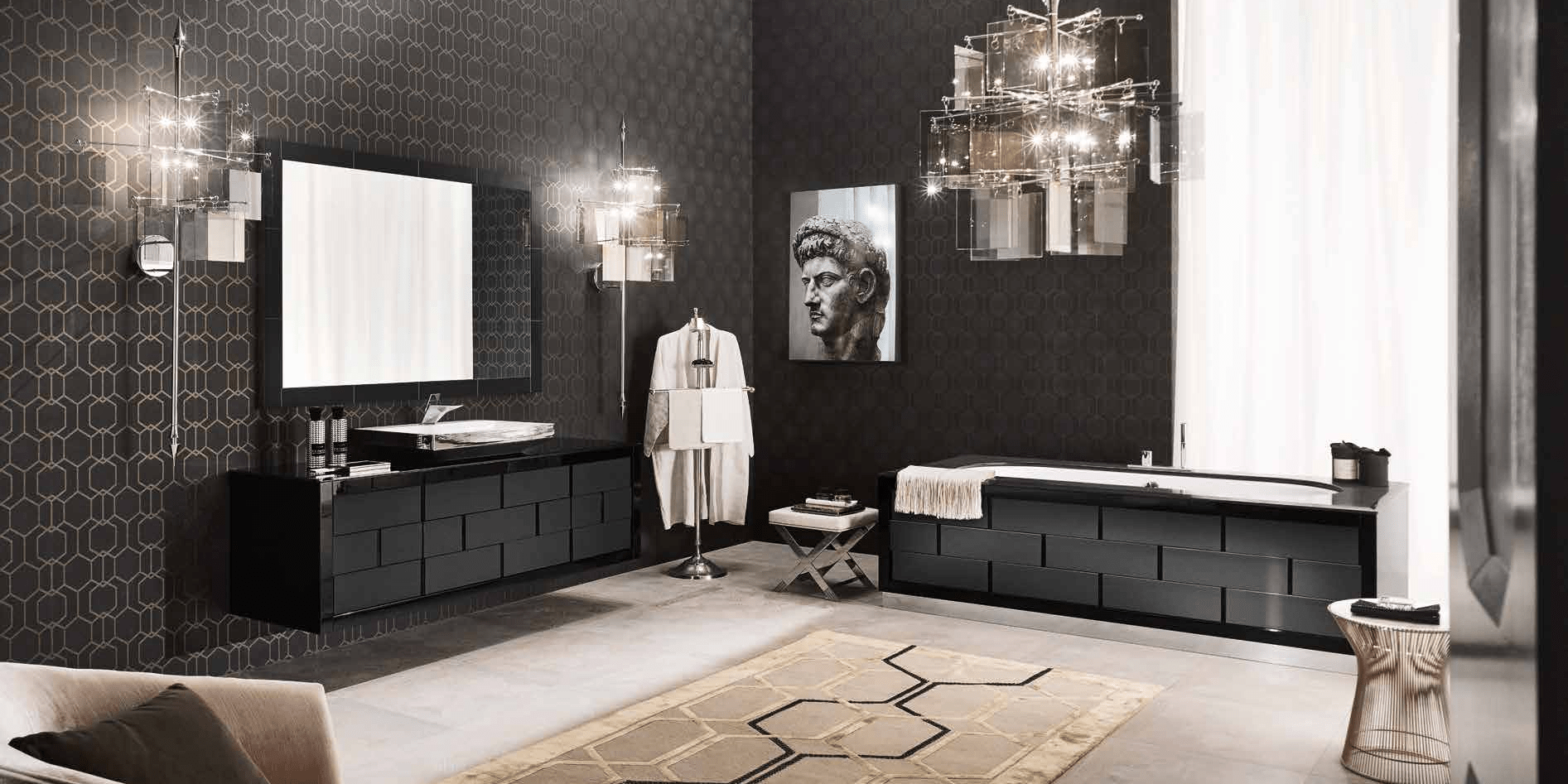 Ванна Monaco 100x209 в отделке VETRO nero marquina / cannetè MILLDUE RITZ 1901R03 - Вид №1