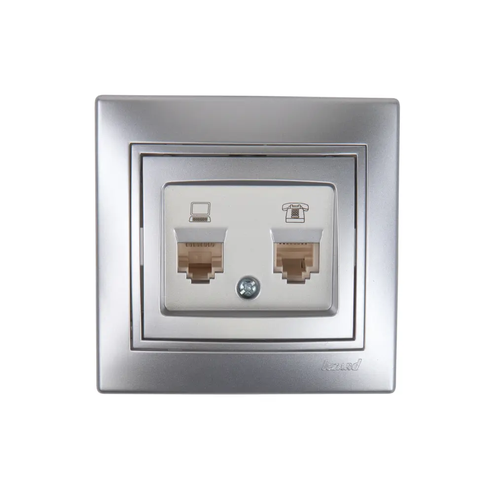 Розетка компьютерная Lezard Mira, компьютер/телефон, цвет серый металлик STLM-2026463