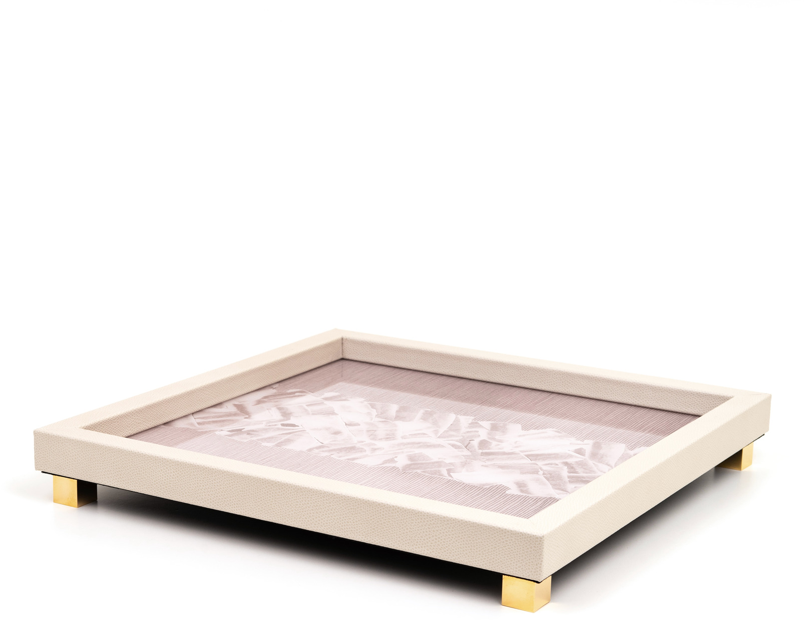 Поднос для заметок - 35,5X35,5 см/металл-отделка_золото/зернистая кожа_белый