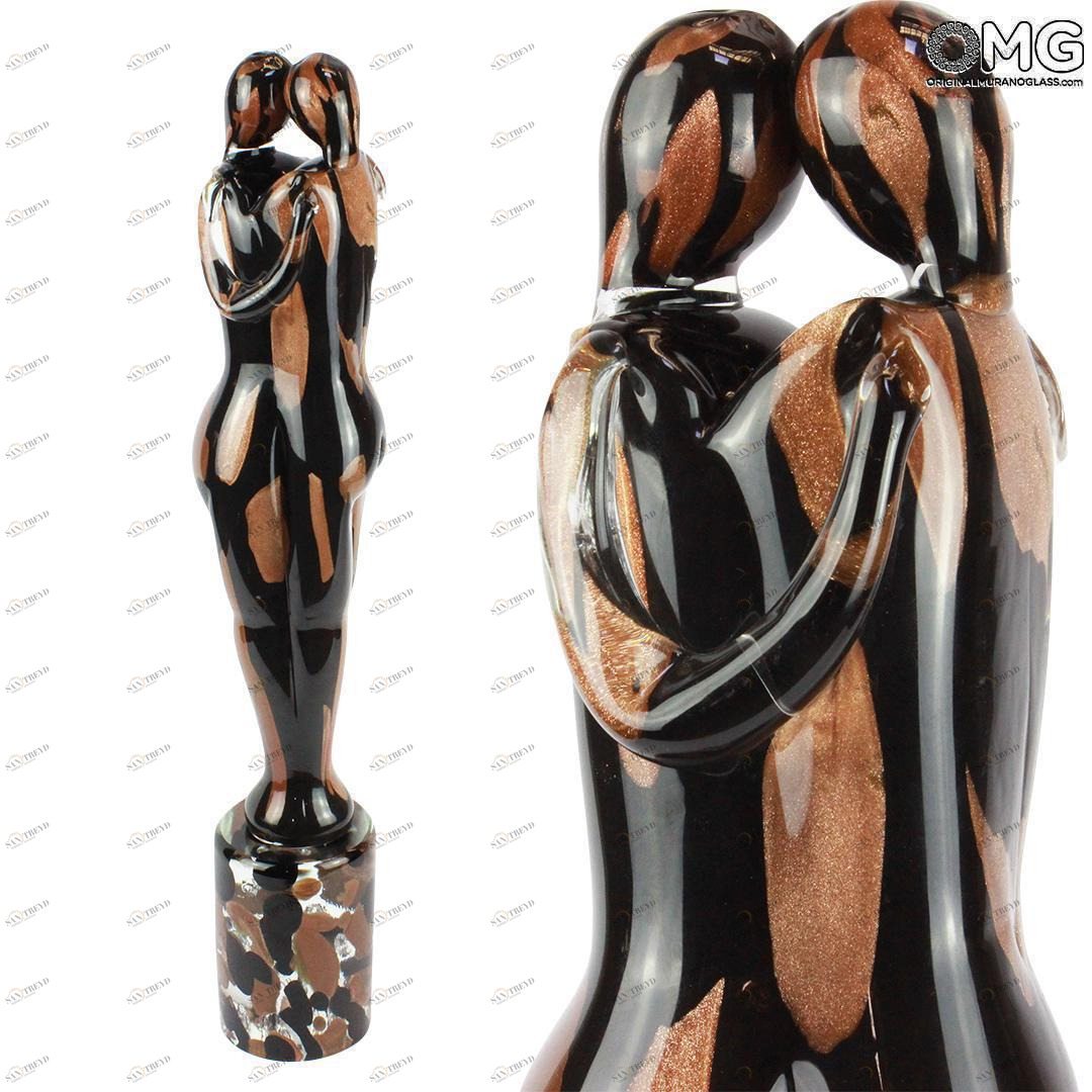 1212 ORIGINALMURANOGLASS Скульптура Объятие влюбленных - чёрное муранское стекло и авантюрин - 3 размера - муранское стекло OMG 10 см 