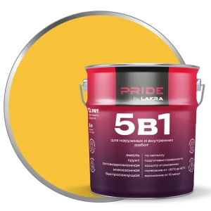ЛАКРА Грунт-эмаль 5 в 1 для металла и дерева, желтый 5 л 89416432