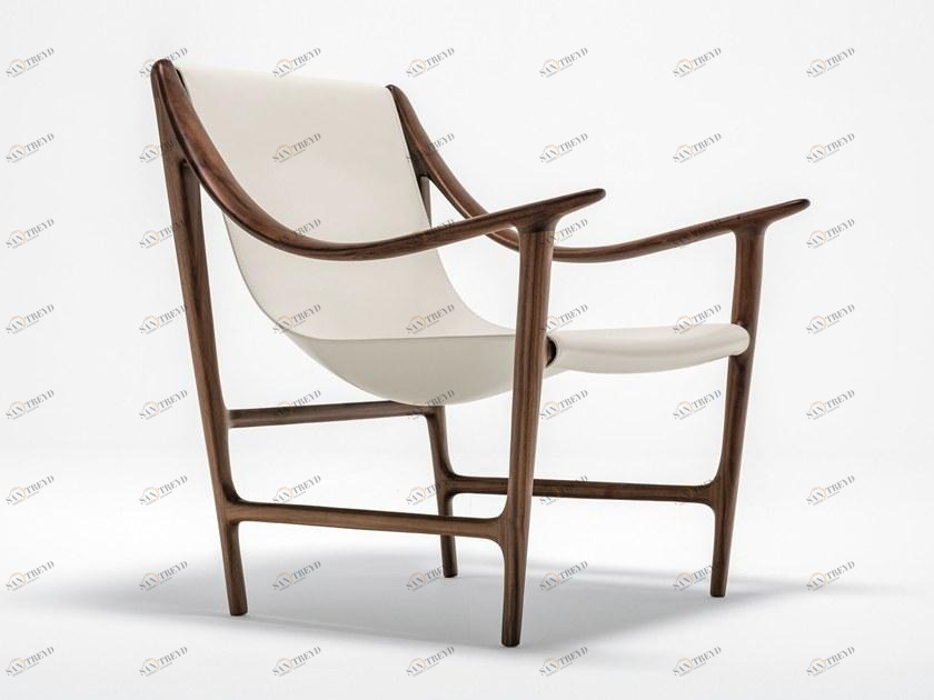 Giorgetti Кресло из орехового дерева и кожи с подлокотниками sun-id-1385403