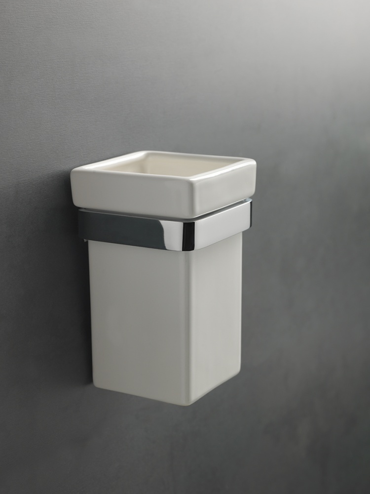 MZ10(08-BI) Stil Haus Mizar, настенный керамический стакан, цвет хром - белая керамика 