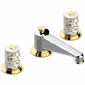 G2N-151M Смеситель устанавливаемый на борту раковины на три отверстия с донным клапаном. Для мрамора Thg-paris Froufrou Хром/золото