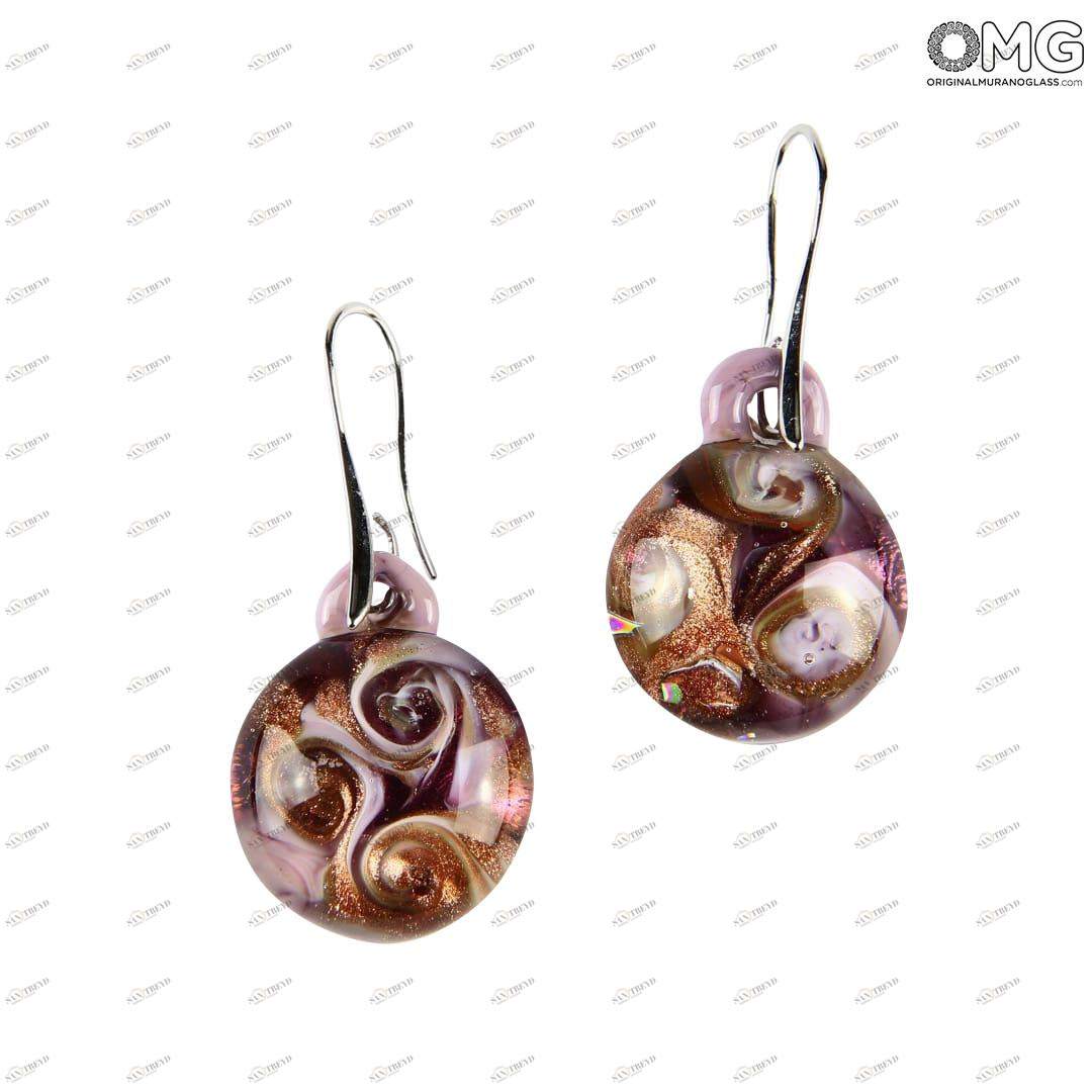 265 ORIGINALMURANOGLASS Круглые красные серьги из муранского стекла соммерсо с авантюрином - OMG 3 см 