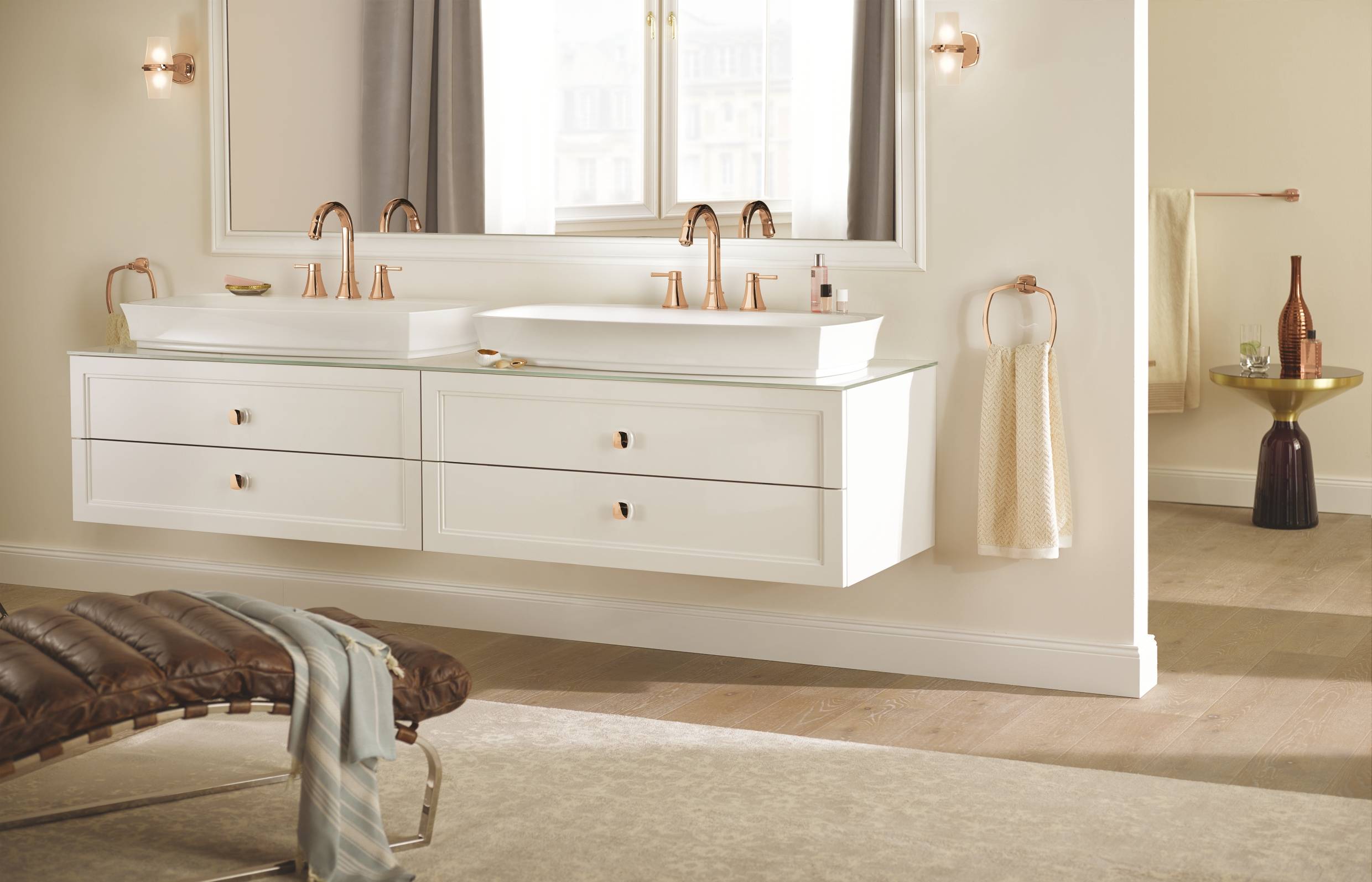 Смеситель для ванны GROHE Grandera с душевым гарнитуром, верхняя монтажная часть, напольный монтаж, теплый закат глянец (23318DA0) - Вид №3