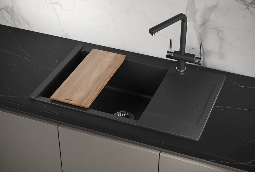 ES-7807, ЧЁРНЫЙ, кухонная мойка, кварц, ESTETICA GRANULA 7807-ST259