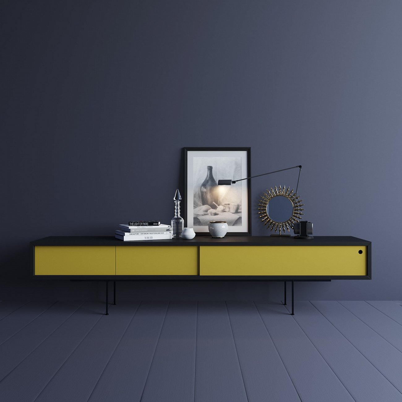 Тумба под телевизор с двумя ящиками 43х180 см желтая Long New BRAGIN DESIGN TUBE 00-3862371 Желтый - Вид №1