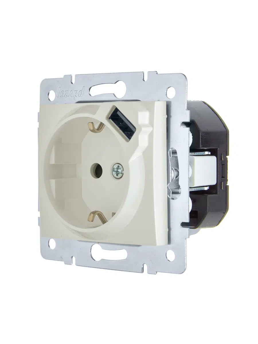 ASTI Розетка с/з + USB разъём крем механизм LEZARD 7081-0388-181 - Вид №2