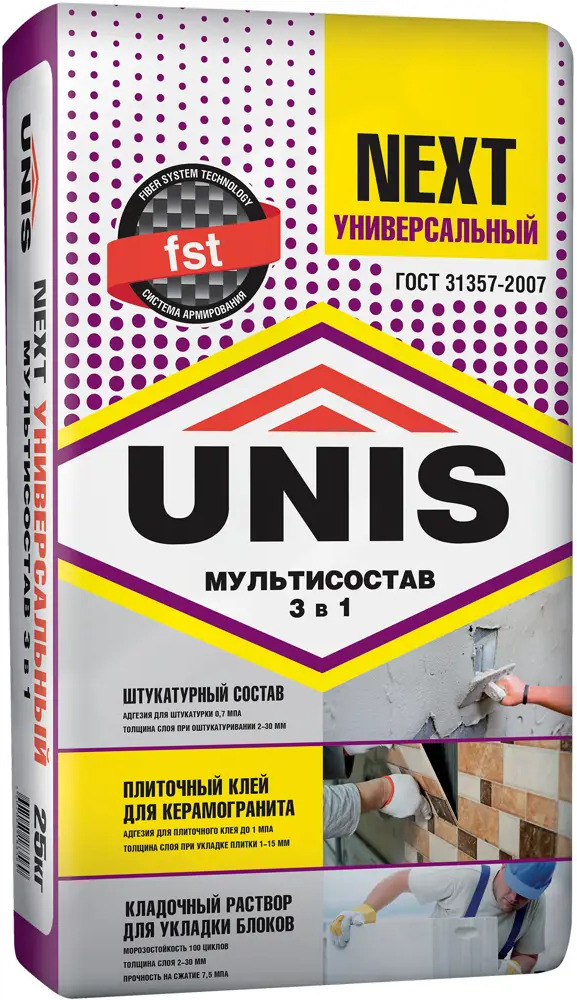 Универсальный клей Unis 3 в 1 для плитки, кладки и ремонта 25 кг 81973068