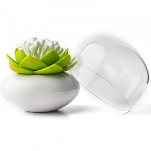 QL10157-WH-GN Контейнер для хранения ватных палочек lotus белый-зеленый Qualy