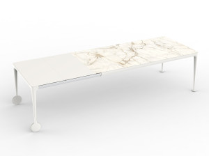 Выдвижной алюминиевый стол с деревянным или керамическим верхом