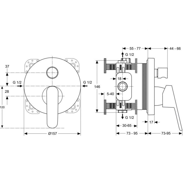 A6065AA Встраиваемый смеситель для ванны/душа Ideal Standard VITO - Вид №1