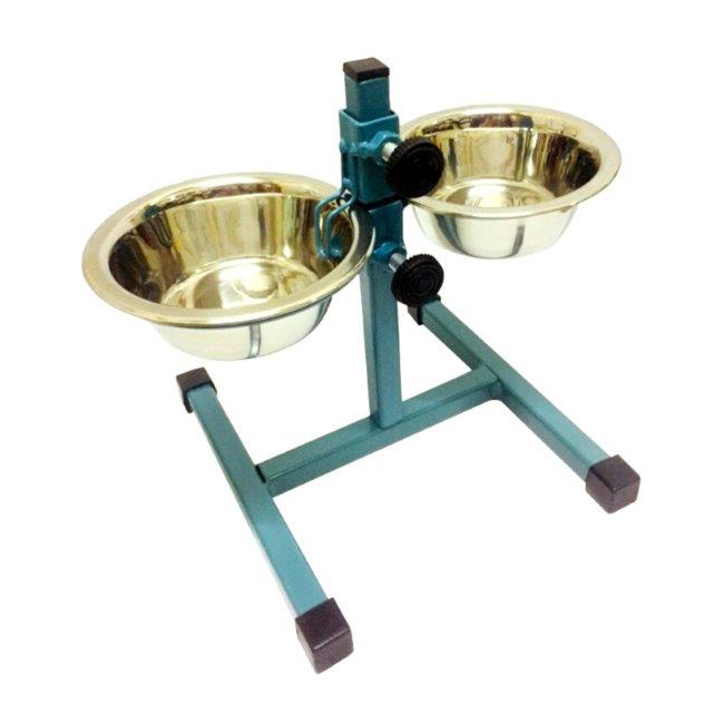 ПР0045043 Кормушка-телескоп регулируемая 2 мет.миски, цв.морс.волны D-16см, h до 20см 500мл ДАНКО 