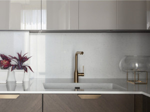 Кухня с ручками с полуостровом