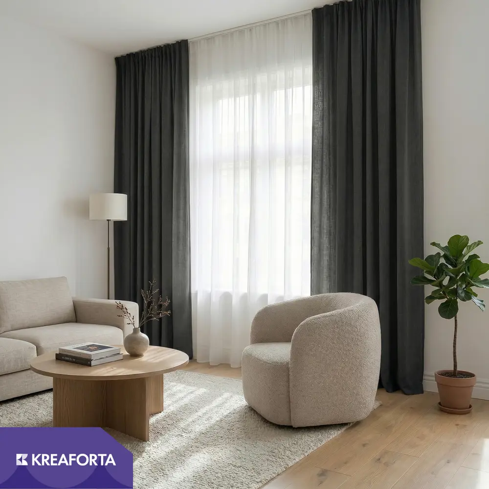 Штора на ленте со скрытыми петлями KREAFORTA Plaga 200x300 см цвет графитовый 89431706 STLM-2007444  - Вид №8