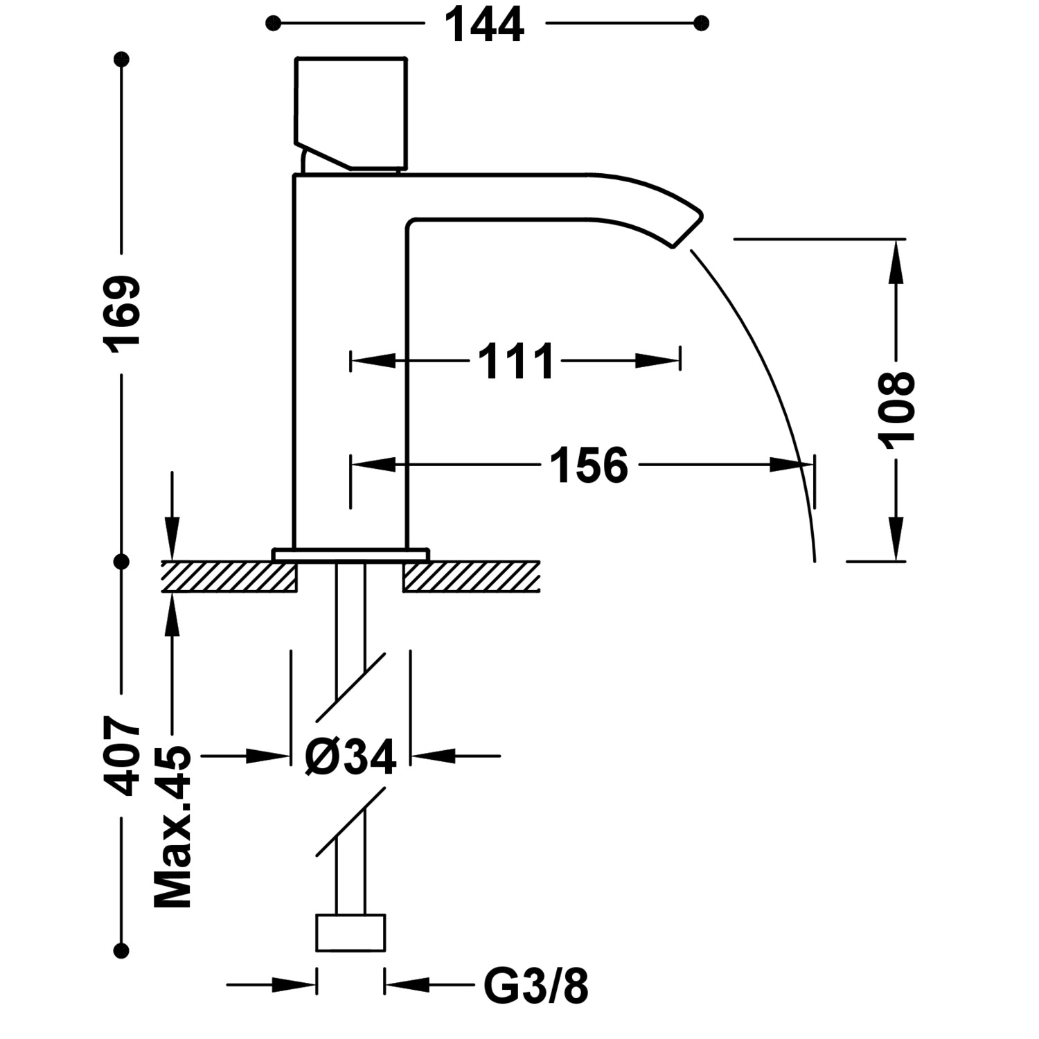 Смеситель CUADRO с одной ручкой для умывальника с автоматическим сливом.-00611002D TRES  - Вид №1