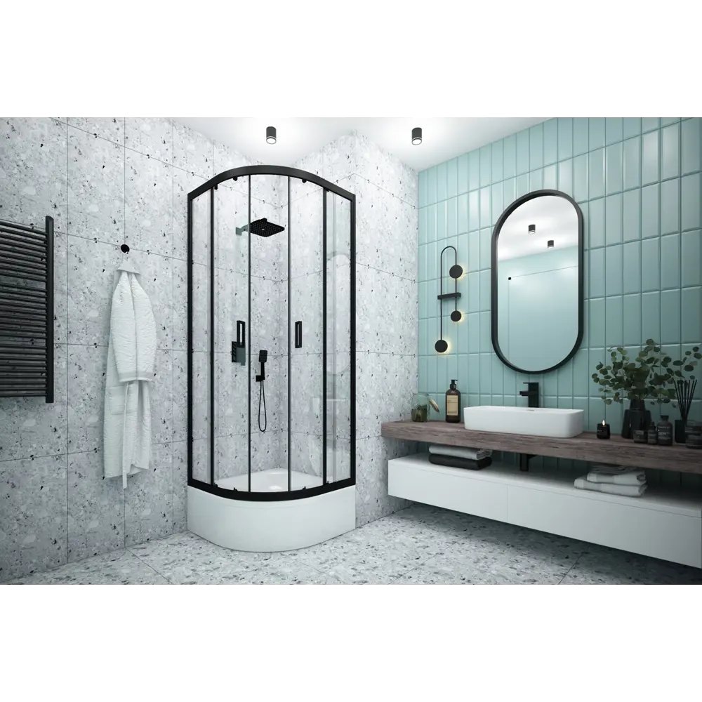 Душевая ширма Метакам Apart Black 1/4 круга 90x90x185см цвет профиля черный раздвижная стекло 4мм прозрачное STLM-2132893 - Вид №12