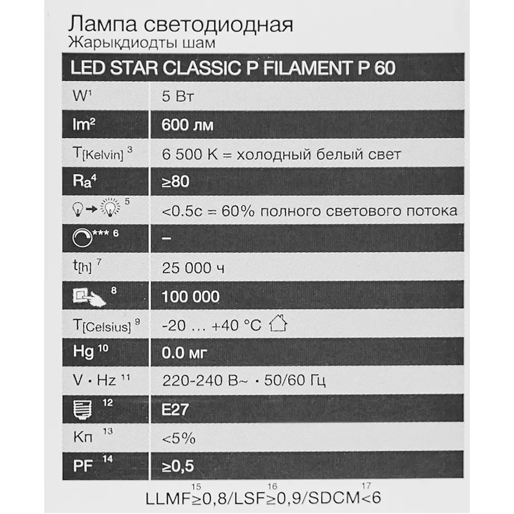 Лампа светодиодная Osram Р E27 220/240 В 5 Вт шар 600 лм холодный белый свет 85306960 STLM-2125601  - Вид №4
