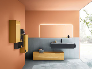 Глянцевый и матовый лакированный деревянный подвесной умывальник