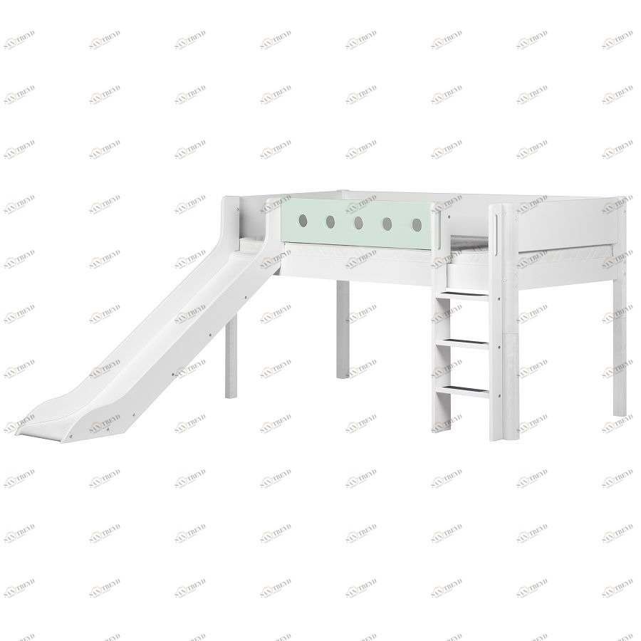 Кровать Flexa White с горкой, 190 см, белая с мятным 801731219