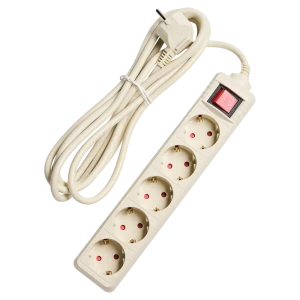 Удлинитель бытовой Skybeam 3x1.5 3 м 5 розеток с заземлением 3680 Вт с выключателем цвет бежевый
