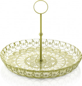 10607606 IVV Блюдо для фруктов с ручкой IVV "Витамины" 32см (зелёный узор) Стекло