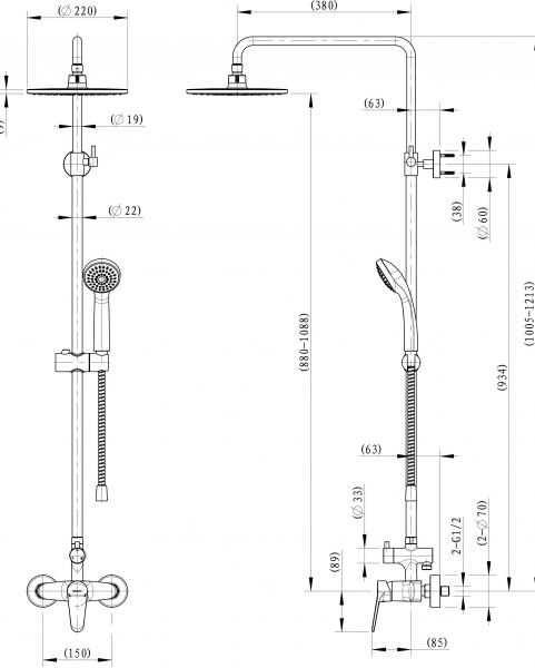 Душевая колонна со смесителем для душа ECO F9111147C-A-RUS bravat - Вид №4