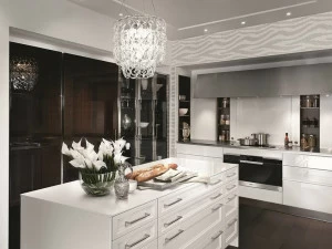 SieMatic Лакированная кухня с высокими шкафами из глянцевого эбенового дерева / стекла