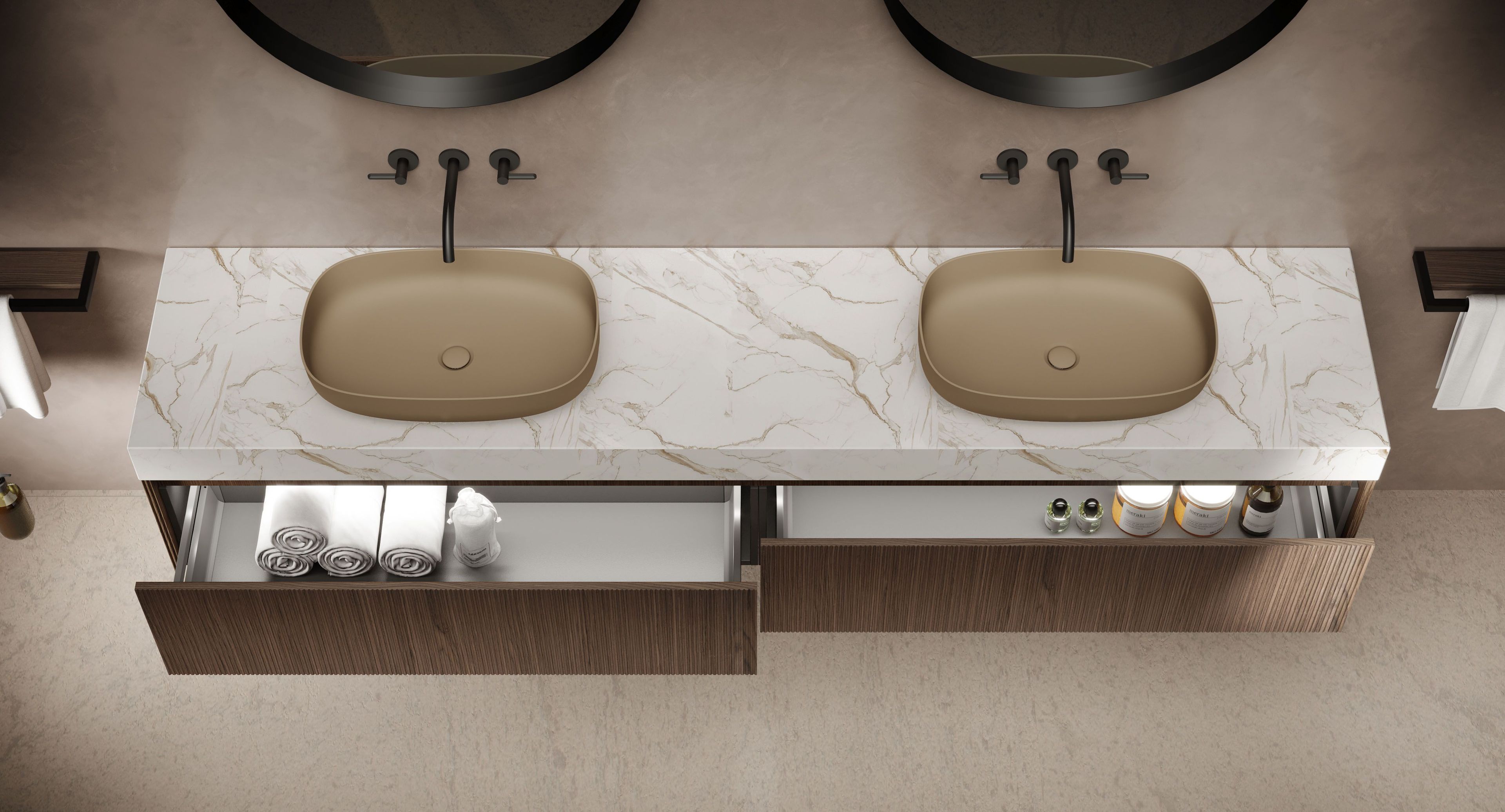 Двойной подвесной умывальник с ящиками Mobiltesino Millerighe Color ARCH-00141599 - Вид №1