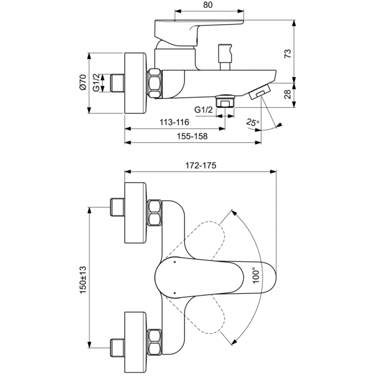 BC500AA Настенный смеситель для ванны/душа CERAFINE MODEL O Ideal Standard CERAFINE O - Вид №6