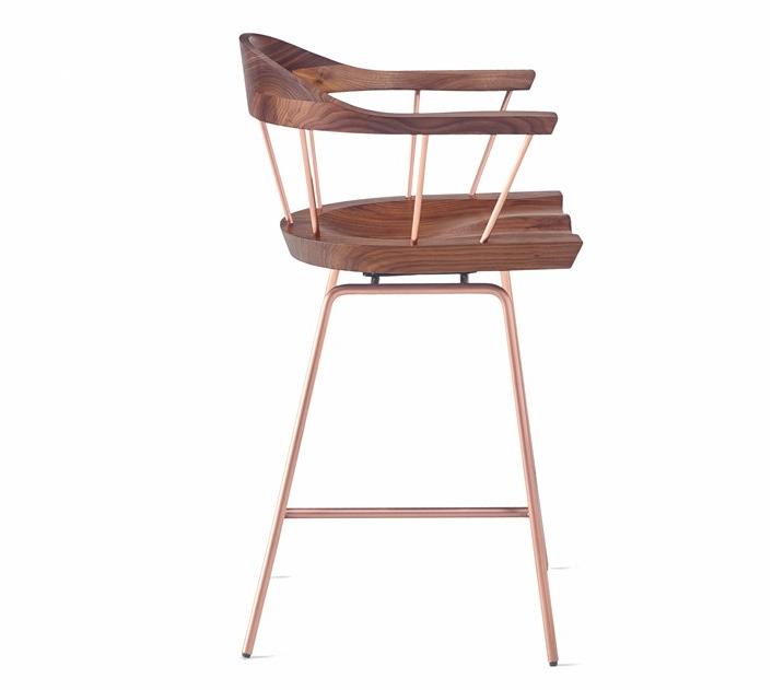 BassamFellows Табурет из стали и дерева с подлокотниками Spindle Cb-284 - Вид №2