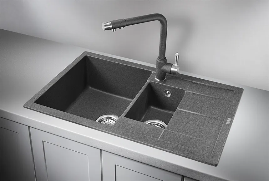 7802, ГРАФИТ (ЧЁРНО-СЕРЫЙ), кухонная мойка, кварц GRANULA 7802-ST241